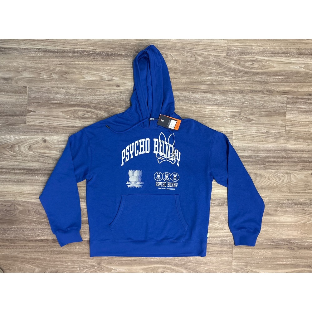 Psycho Bunny Mens Relaxed Fit Hoodie Surf The Web Blue Graphic MT0500182-SMS
